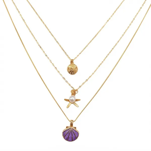 The99jewel_Three_Layer_Necklace_Set_With_Shell_And_Star_Pendant_For_Women_Purple