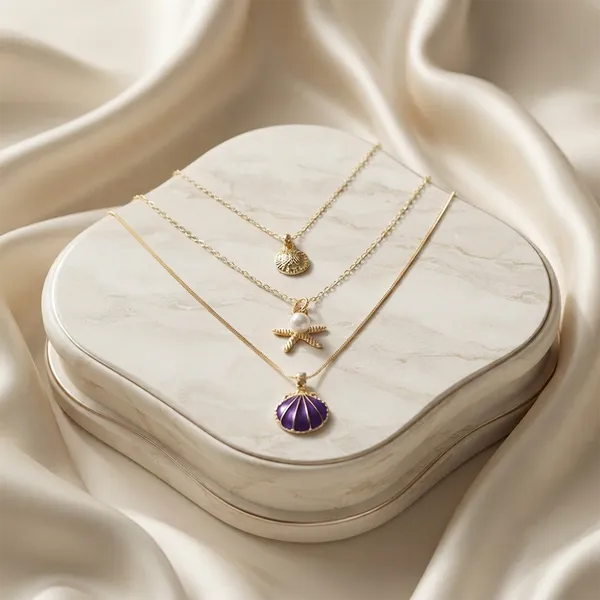 The99jewel_Three_Layer_Necklace_Set_With_Shell_And_Star_Pendant_For_Women_Purple