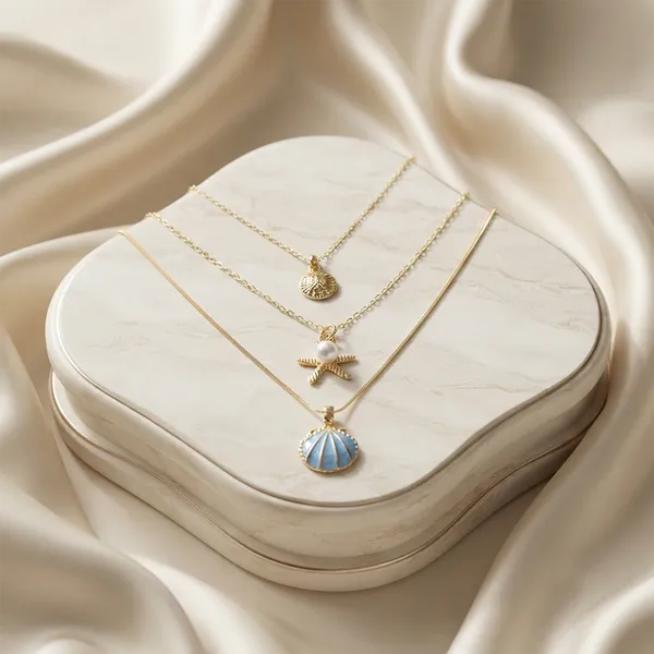 The99jewel_Three_Layer_Necklace_Set_With_Shell_And_Star_Pendant_For_Women_Blue