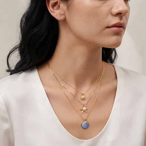 The99jewel_Three_Layer_Necklace_Set_With_Shell_And_Star_Pendant_For_Women_Blue