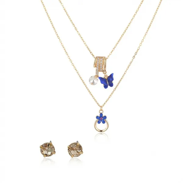 The99jewel_Double_Layer_Necklace_Set_With_Butterfly_Shape_Pendant_And_Charms_For_Women_Blue