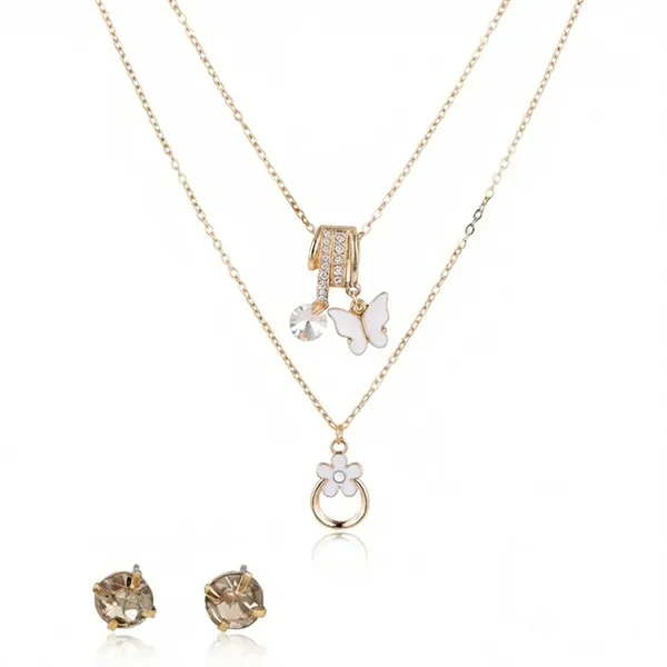 The99jewel_Double_Layer_Necklace_Set_With_Butterfly_Shape_Pendant_And_Charms_For_Women_White