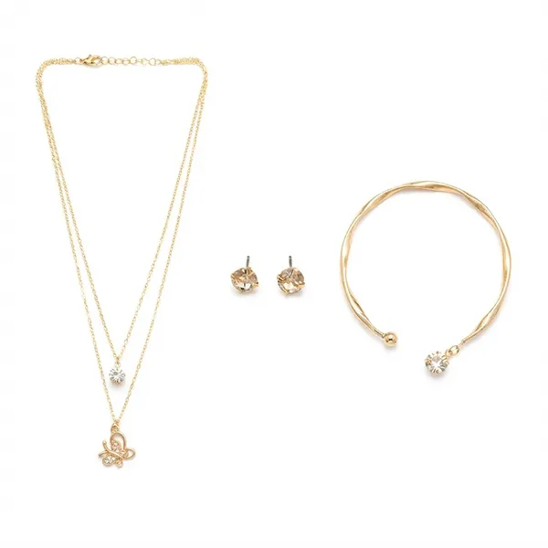 The99jewel_Double_Layer_Necklace_Set_With_Butterfly_Pendant_And_Gold_Plated_Bracelet_Combo_For_Women_White