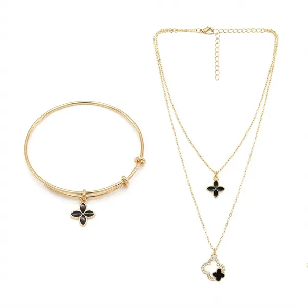 The99jewel_Double_Layer_Necklace_Set_With_Clover_Shape_Pendant_And_Charms_Combo_For_Women_Multi