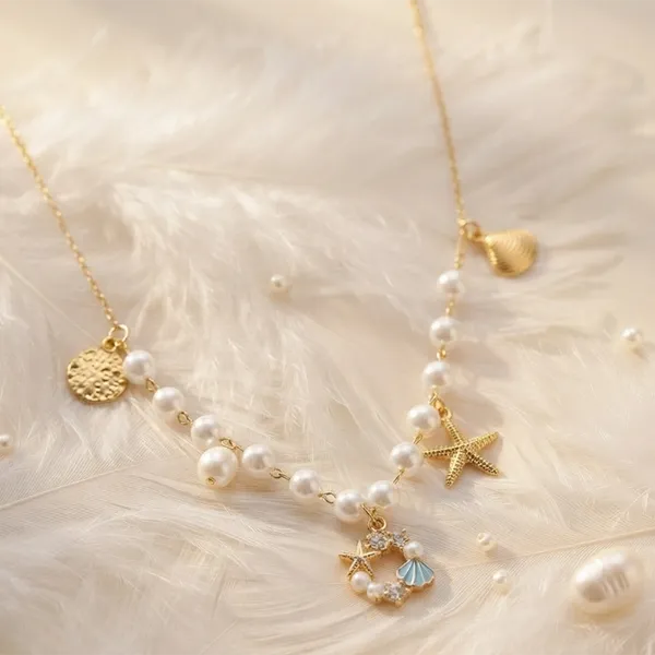 The99jewel_Ocean_Charm_Western_Pearl_Necklace_Set_With_Stars_Shape_Pendant_For_Women_Blue