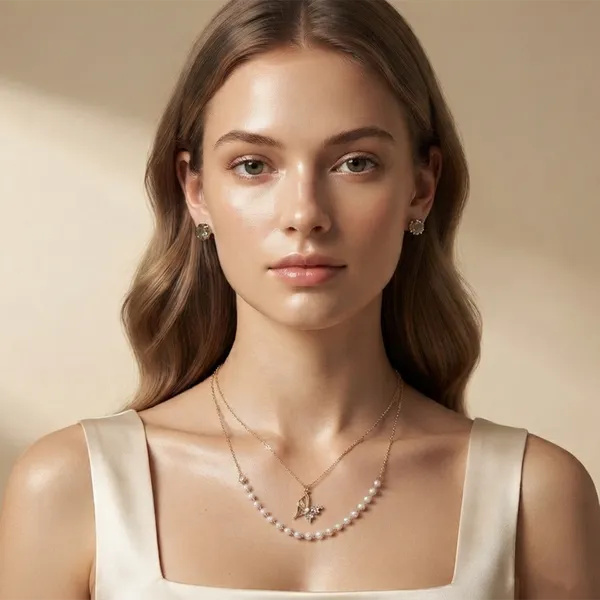 The99jewel_Double_Layer_Pearl_Necklace_Set_With_Butterfly_Shape_Pendant_For_Women_White