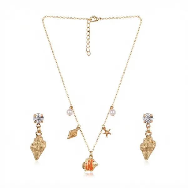 The99jewelbeach_Inspired_Trendy_Western_Necklace_Set_With_Shell_And_Fish_Shape_Pendant_For_Women_Orange