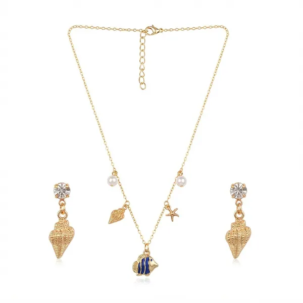The99jewelbeach_Inspired_Trendy_Western_Necklace_Set_With_Shell_And_Fish_Shape_Pendant_For_Women_Blue