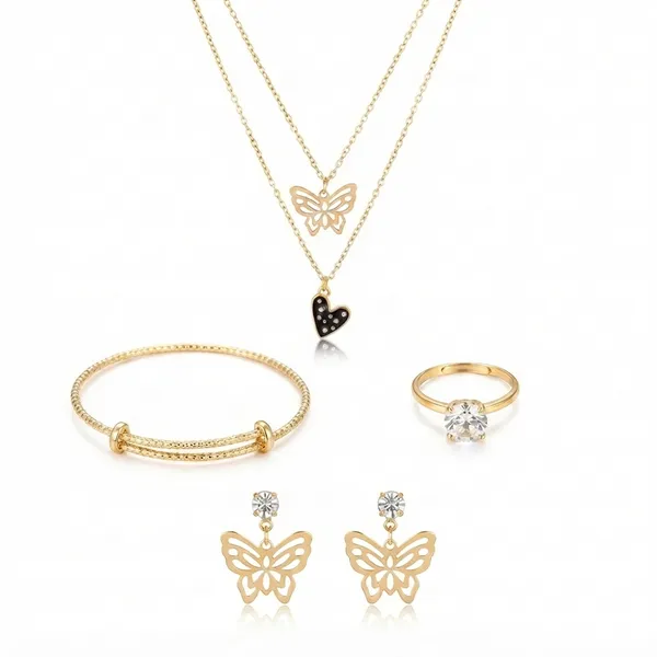 The99jewetrendy_Western_Necklace_Set_With_Heart_Butterfly_Charms_With_Bracelet_For_Women_Black