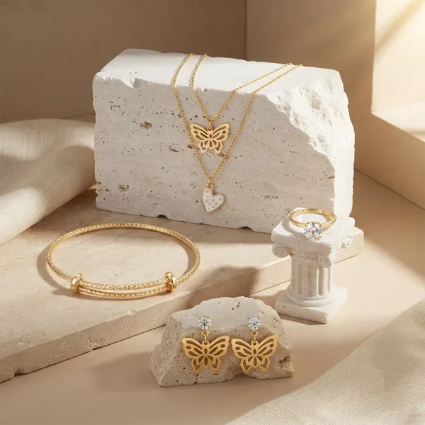 The99jewetrendy_Western_Necklace_Set_With_Heart_Butterfly_Charms_With_Bracelet_For_Women_White