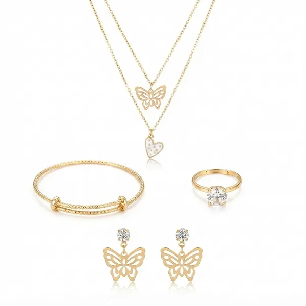 The99jewetrendy_Western_Necklace_Set_With_Heart_Butterfly_Charms_With_Bracelet_For_Women_White