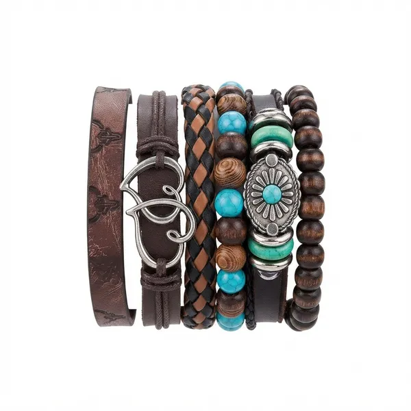 The99jewel_Layered_Beaded_Bracelet_With_Woven_Strap_Design_For_Men_S_Multi