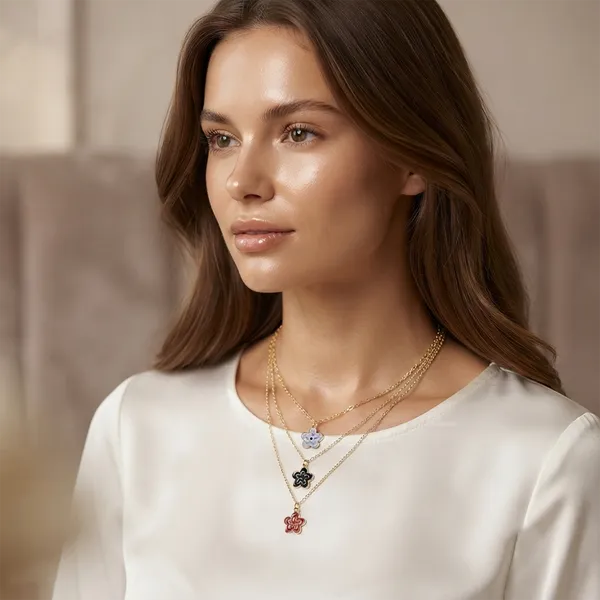 The99jewel_Gold_Plated_Triple_Layered_Enamelled_Flower_Pendant_Western_Necklace_Multi