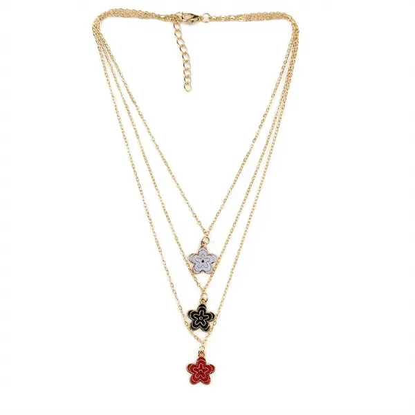 The99jewel_Gold_Plated_Triple_Layered_Enamelled_Flower_Pendant_Western_Necklace_Multi