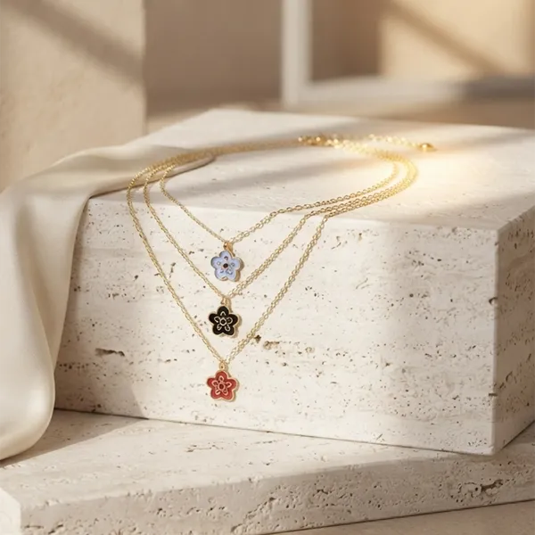 The99jewel_Gold_Plated_Triple_Layered_Enamelled_Flower_Pendant_Western_Necklace_Multi