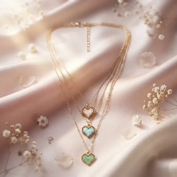 The99jewel_Gold_Plated_Triple_Layered_Enamelled_Heart_Pendant_Western_Necklace_Multi