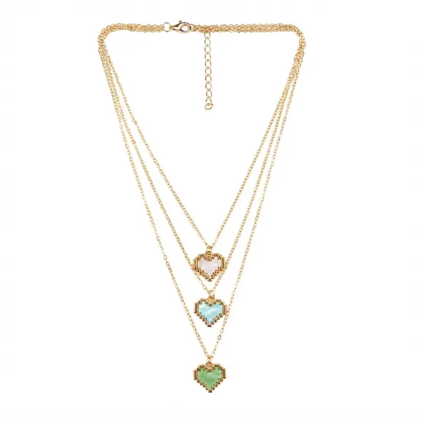 The99jewel_Gold_Plated_Triple_Layered_Enamelled_Heart_Pendant_Western_Necklace_Multi