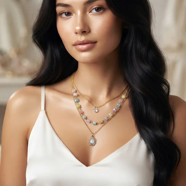 The99jewel_Gold_Plated_Triple_Layered_Enamelled_Cubic_Charms_And_Crystal_Pendant_Western_Necklace_Multi