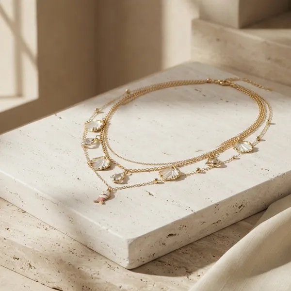 The99jewel_Gold_Plated_Triple_Layered_Coastal_Inspired_Fish_And_Shell_Charms_Western_Necklace_White