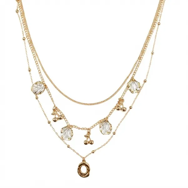 The99jewel_Gold_Plated_Triple_Layered_Coastal_Inspired_Shell_Charms_Western_Necklace_White