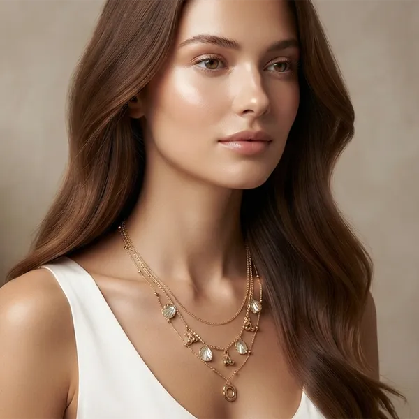 The99jewel_Gold_Plated_Triple_Layered_Coastal_Inspired_Shell_Charms_Western_Necklace_White