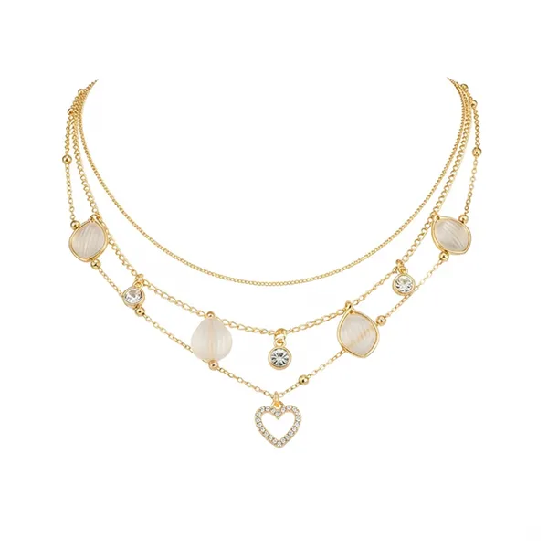 The99jewel_Gold_Plated_Triple_Layered_Coastal_Inspired_Shell_Charms_And_Crystal_Stone_Western_Necklace_White