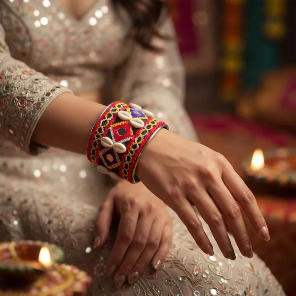 The99jewel_Traditional_Cuff_Kada_Bracelet_With_Shell_Beads_And_Mirror_Work_Multi