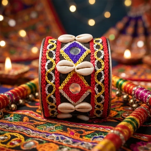 The99jewel_Traditional_Cuff_Kada_Bracelet_With_Shell_Beads_And_Mirror_Work_Multi