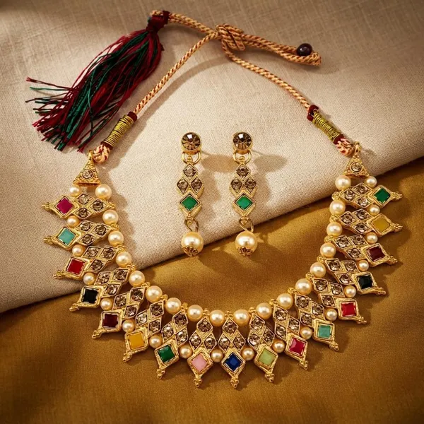 The99jewel_Elegant_Pota_Stone_Austrian_Stone_Pearl_Necklace_Set_For_Women_Multi