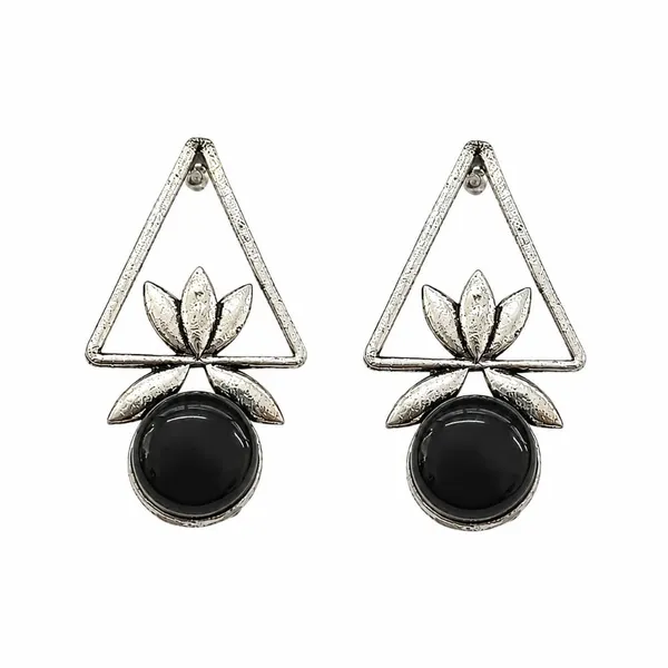 The99jewel_Oxidised_Pota_Stone_Earrings_With_Lotus_Motif_For_Women_Traditional_Jewellery_Black