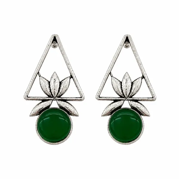 The99jewel_Oxidised_Pota_Stone_Earrings_With_Lotus_Motif_For_Women_Traditional_Jewellery_Dark_Green