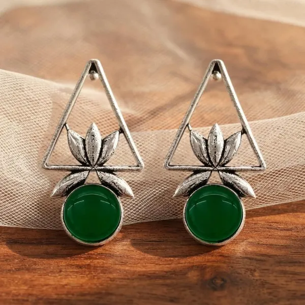 The99jewel_Oxidised_Pota_Stone_Earrings_With_Lotus_Motif_For_Women_Traditional_Jewellery_Dark_Green