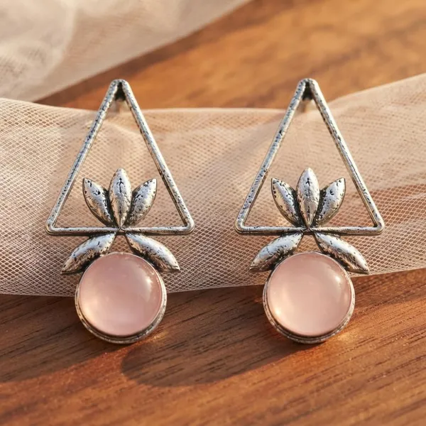 The99jewel_Oxidised_Pota_Stone_Earrings_With_Lotus_Motif_For_Women_Traditional_Jewellery_Light_Pink