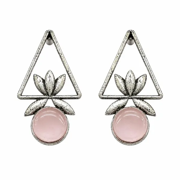 The99jewel_Oxidised_Pota_Stone_Earrings_With_Lotus_Motif_For_Women_Traditional_Jewellery_Light_Pink