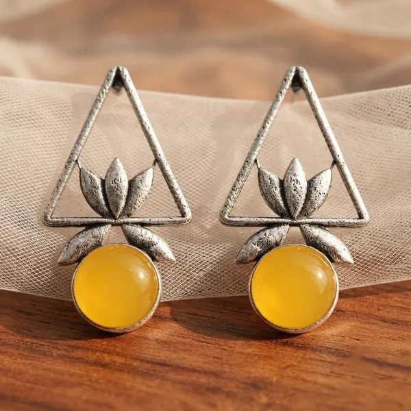 The99jewel_Oxidised_Pota_Stone_Earrings_With_Lotus_Motif_For_Women_Traditional_Jewellery_Yellow
