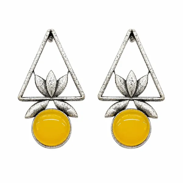 The99jewel_Oxidised_Pota_Stone_Earrings_With_Lotus_Motif_For_Women_Traditional_Jewellery_Yellow