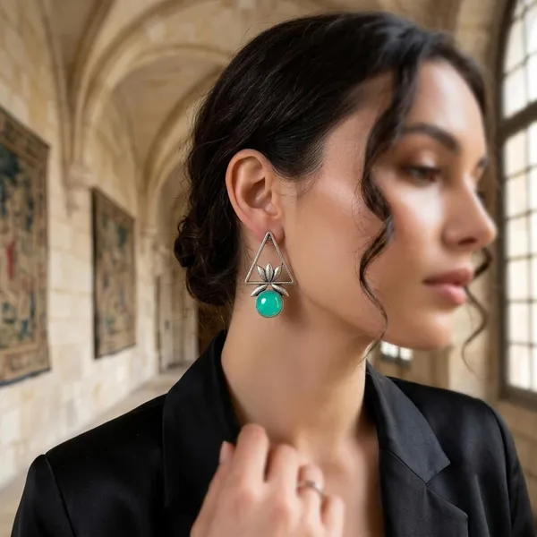 The99jewel_Oxidised_Pota_Stone_Earrings_With_Lotus_Motif_For_Women_Traditional_Jewellery_Light_Blue