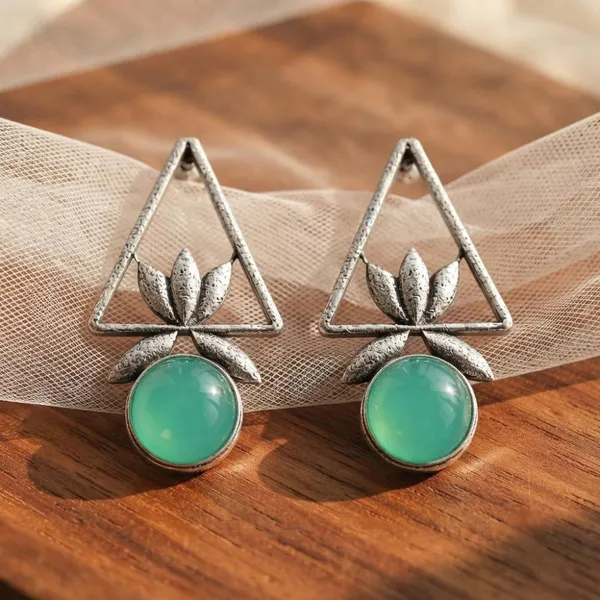 The99jewel_Oxidised_Pota_Stone_Earrings_With_Lotus_Motif_For_Women_Traditional_Jewellery_Light_Blue