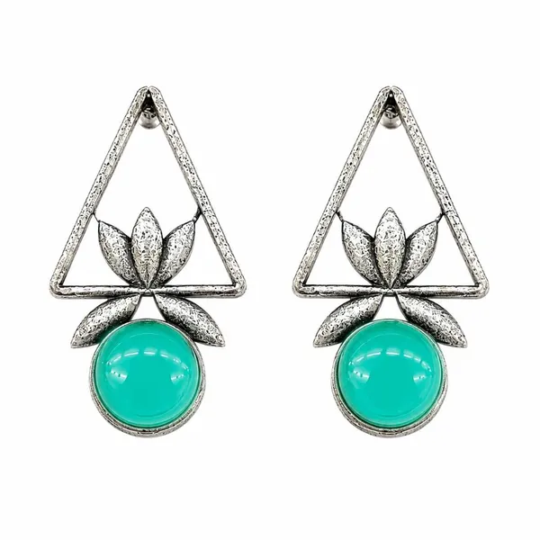 The99jewel_Oxidised_Pota_Stone_Earrings_With_Lotus_Motif_For_Women_Traditional_Jewellery_Light_Blue