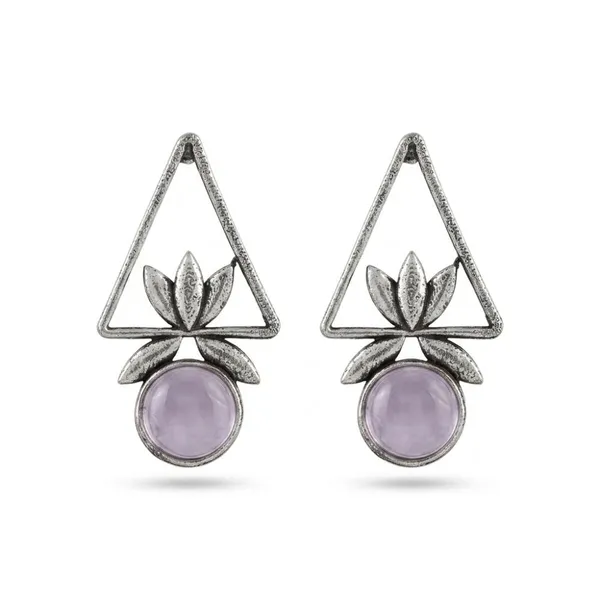 The99jewel_Oxidised_Pota_Stone_Earrings_With_Lotus_Motif_For_Women_Traditional_Jewellery_Purple
