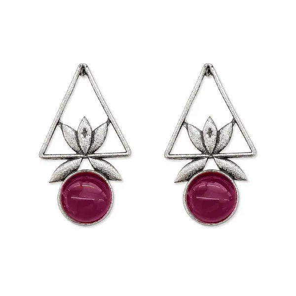 The99jewel_Oxidised_Pota_Stone_Earrings_With_Lotus_Motif_For_Women_Traditional_Jewellery_Pink