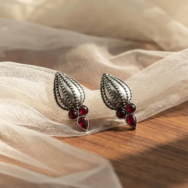 The99jewel_Stylish_Oxidised_Pota_Stone_Earrings_Domed_Motif_For_Women_Red