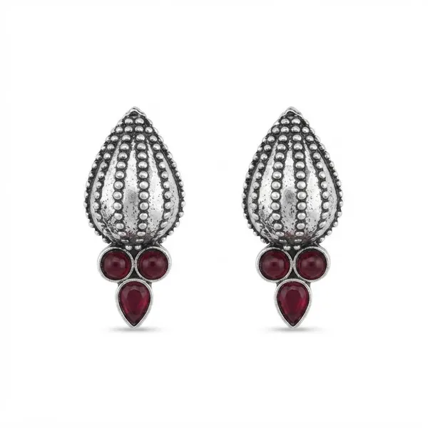 The99jewel_Stylish_Oxidised_Pota_Stone_Earrings_Domed_Motif_For_Women_Red