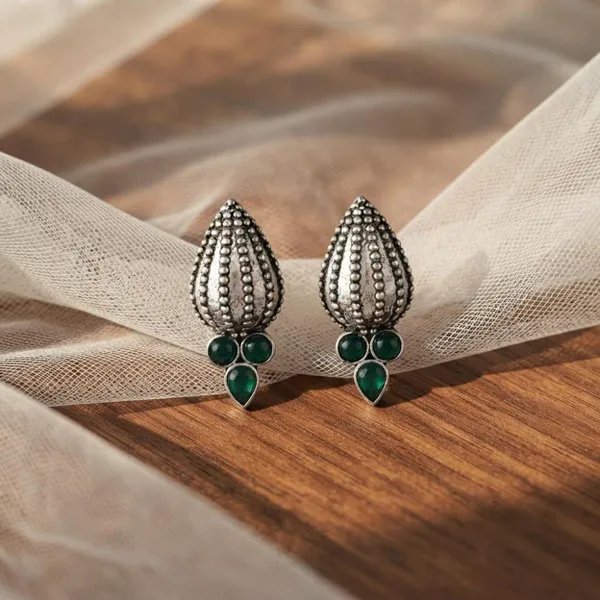 The99jewel_Stylish_Oxidised_Pota_Stone_Earrings_Domed_Motif_For_Women_Rama_Green
