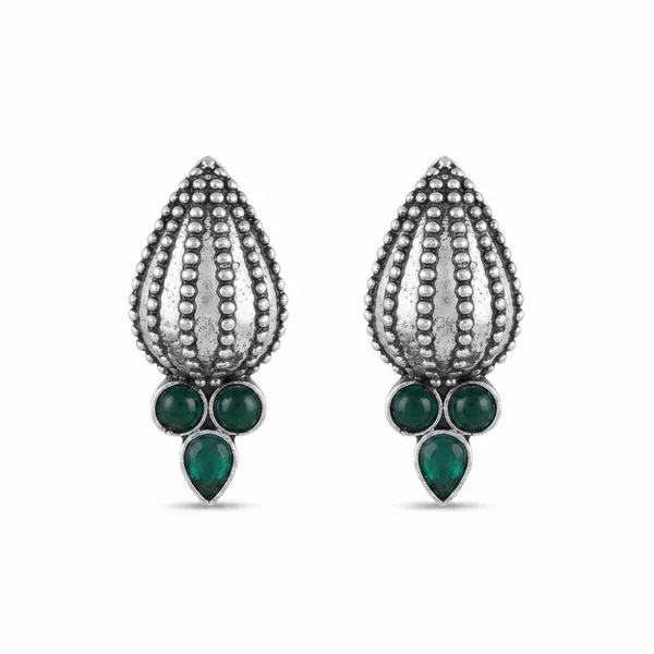 The99jewel_Stylish_Oxidised_Pota_Stone_Earrings_Domed_Motif_For_Women_Rama_Green