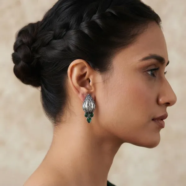 The99jewel_Stylish_Oxidised_Pota_Stone_Earrings_Domed_Motif_For_Women_Rama_Green