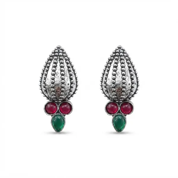 The99jewel_Stylish_Oxidised_Pota_Stone_Earrings_Domed_Motif_For_Women_Dark_Pink_Green