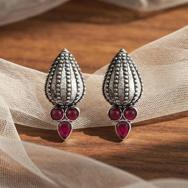 The99jewel_Stylish_Oxidised_Pota_Stone_Earrings_Domed_Motif_For_Women_Pink