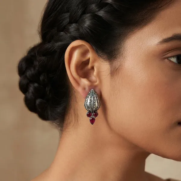 The99jewel_Stylish_Oxidised_Pota_Stone_Earrings_Domed_Motif_For_Women_Pink