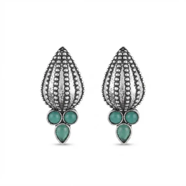 The99jewel_Stylish_Oxidised_Pota_Stone_Earrings_Domed_Motif_For_Women_Light_Blue